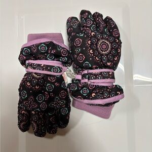 Kids Floral Winter Gloves - Pink & Black